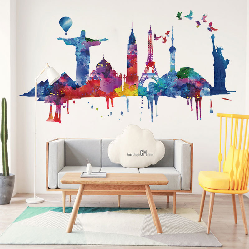 New Watercolor Architectural Landscape Wall Stickers display picture 4