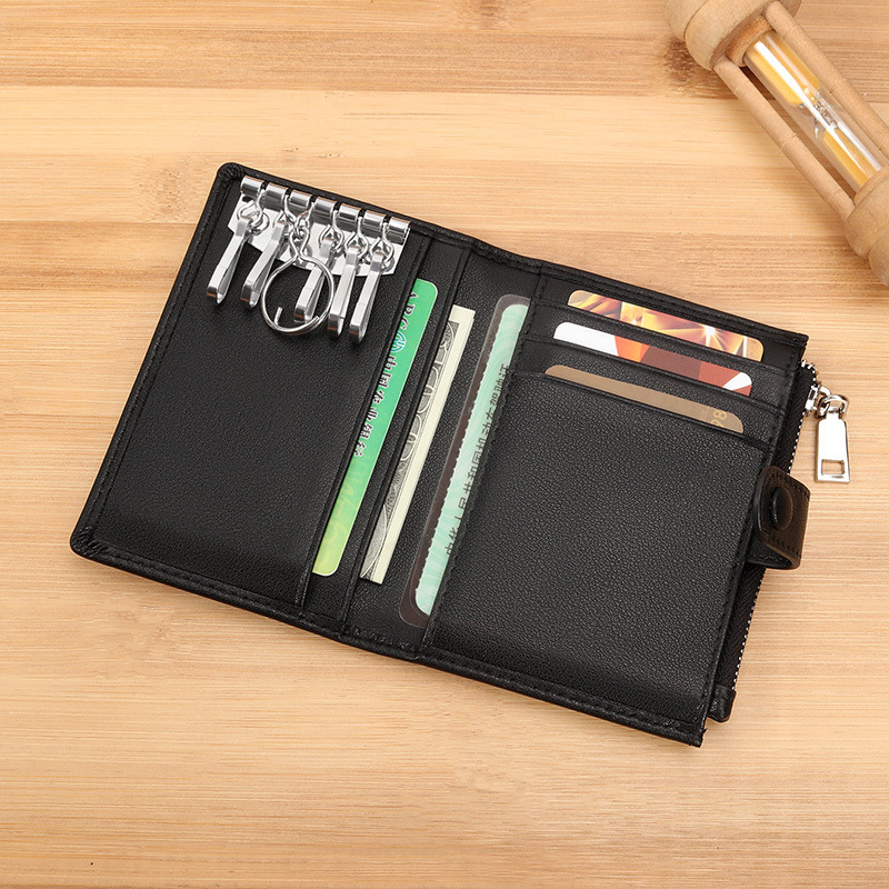 Men's Key Bag Real-layer Cowhide Key Bag with Card Holder Coin Bag Soft Leather Door Key Bag 6050
