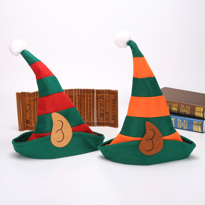 Rm305 adulto no tejido sombrero de Navidad orejas rojo naranja rayado bruja sombrero elfo sombrero de Halloween suministros de decoración