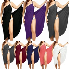 亞馬遜歐美新款 拼接純色性感沙灘裙 吊帶連衣短裙 7色8碼 現貨