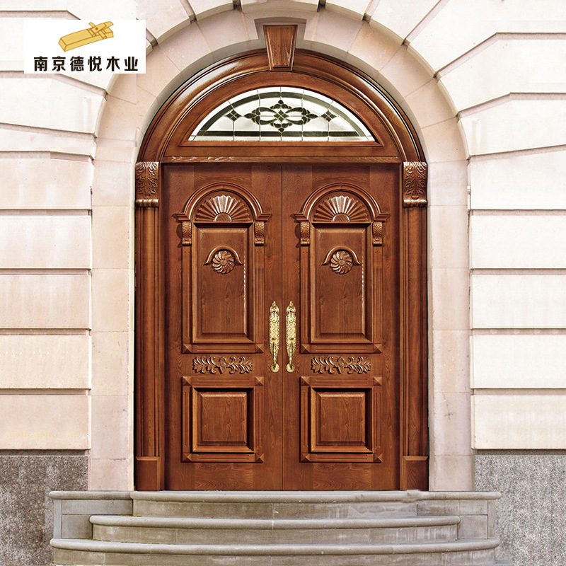 European-Style Villa Doors, Church Halls, Solid Wood Arch Doors, Log Material Entrance Double Doors Can Be Ordered