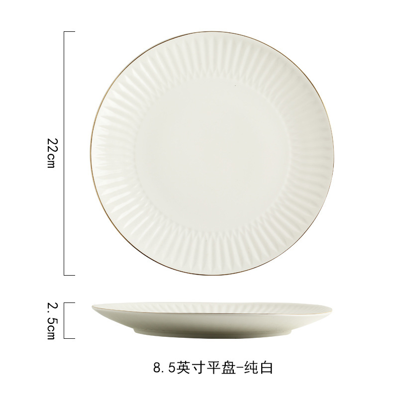 Nordic simple borde dorado esmalte vajilla alivio creativo plato de cerámica plato de alivio plato grande sopa tazón taza de café y platillo