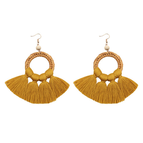 cotton thread Tassel Earrings Women ballroom latin dance performance Earrings LONG EARRINGS HANDMADE rattan women jewelry