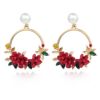 Fashionable brand earrings, ceramics from pearl, Korean style, flowered