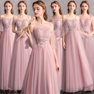 Evening dresses prom dress Robes de soirée evening gowns Bridesmaid dress long bean powder Bridesmaid wedding sisters dress boudoir dress graduation dress