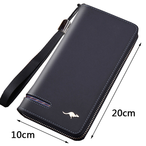 Elegant Men's Wallet Leather Card Holder Business Handbag Long Zipper Money Clip Velvety Texture Large Capacity Hand Carry Bag Trend Wholesale