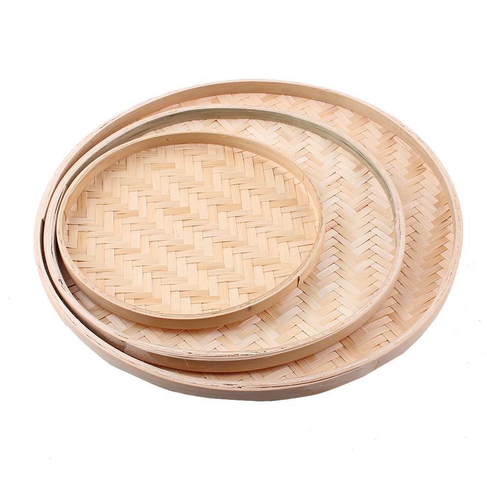 1 recogedor de bambú productos tejidos de bambú bandeja agrícola tamiz de bambú placa redonda de bambú hogar hecho a mano cesta tejida de bambú pintura decorativa