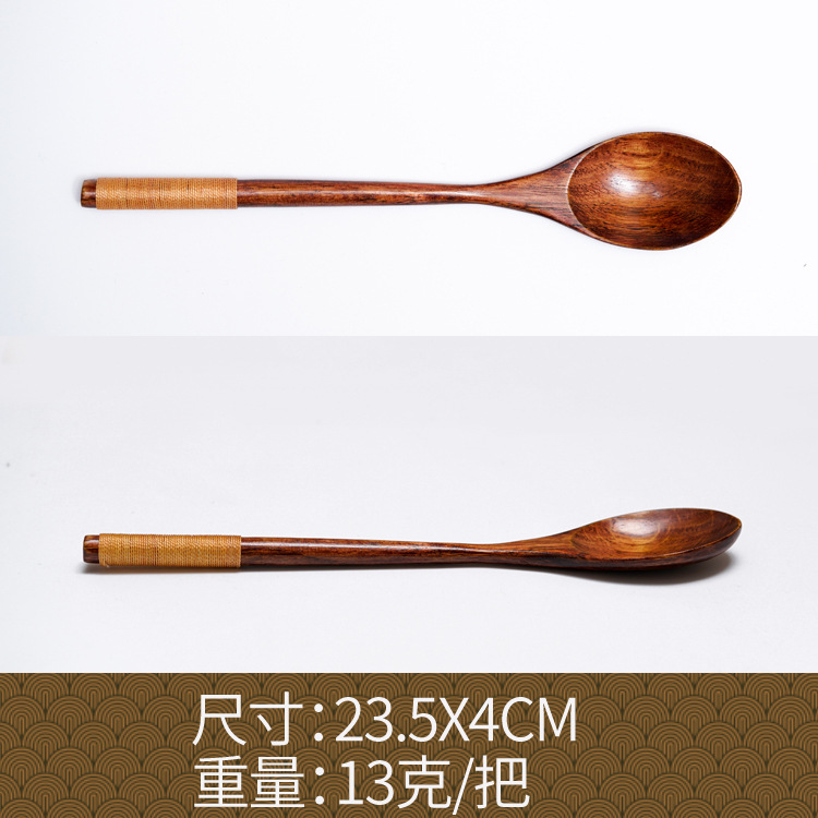 Fábrica al por mayor cuchara de madera maciza cuchara creativa cuchara de café cuchara de mezcla miel cuchara japonesa mango largo bobinado cuchara de madera