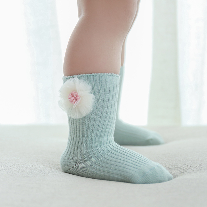 19 primavera y verano nuevo bebé calcetines arco encaje bebé calcetines aguja DOBLE BOCA suelta color sólido recién nacido NIÑOS Calcetines