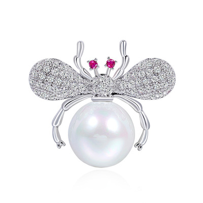 韩版时尚微镶锆石珍珠昆虫胸针 高档奢华蜘蛛胸花领针服饰配饰品