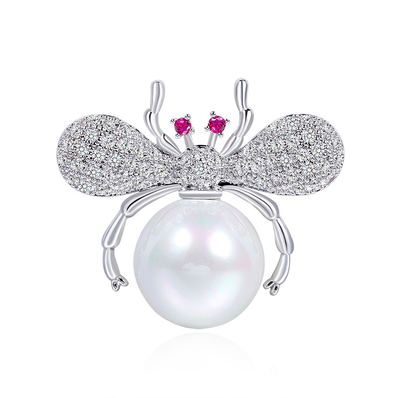 韩版时尚微镶锆石珍珠昆虫胸针 高档奢华蜘蛛胸花领针服饰配饰品