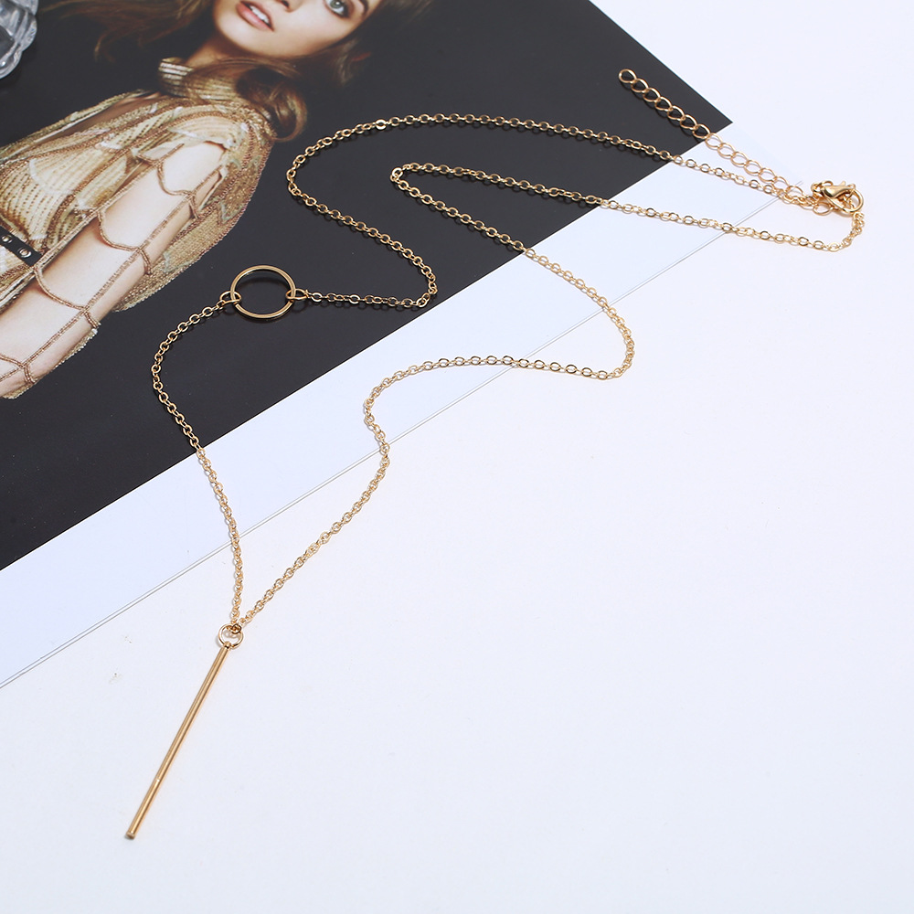 fashion metal geometric Y-shaped pendant long necklace