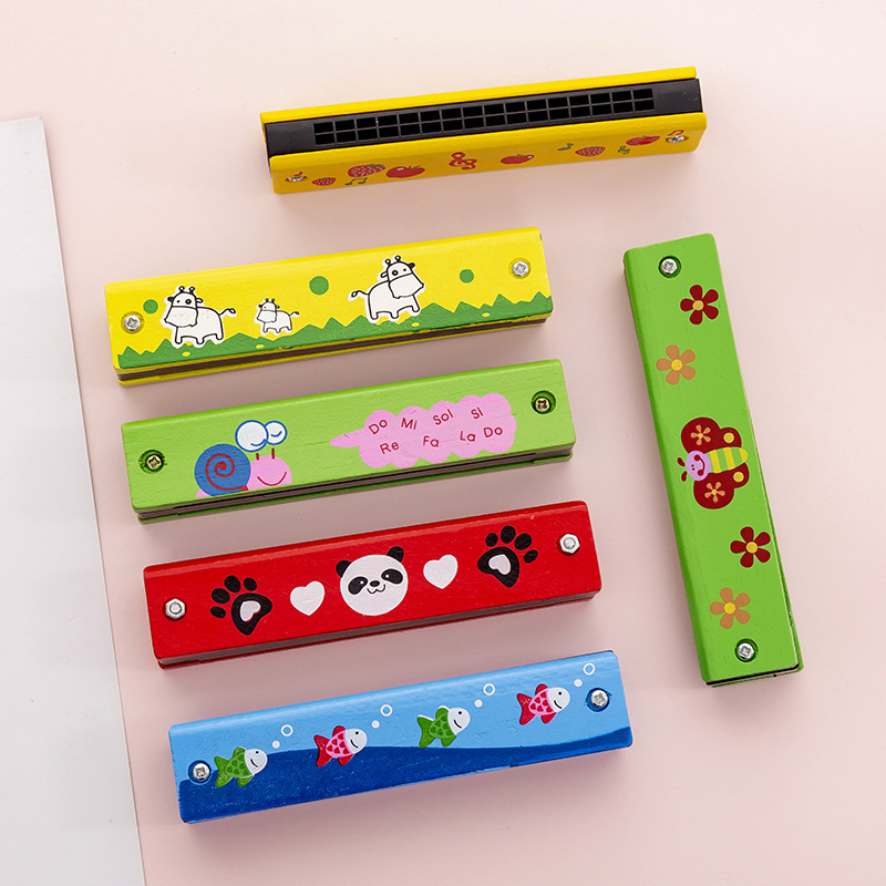 Wooden harmonica cartoon toys Creative music gifts for children 16 orifice organ prizes for elementary school students playing instruments