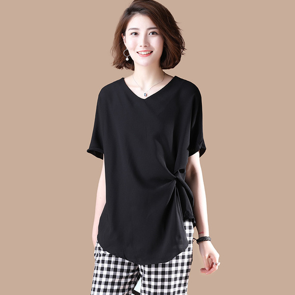 Chiffon shirt short sleeve t-shirt waist fashionable summer    