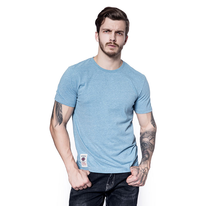 BASIC POWER20 Summer Creative Vielseitig gewaschene und polierte reine Baumwolle mit klarer Farbe Herren-Kurzarmshirt mit Rundhalsausschnitt_voghion.com