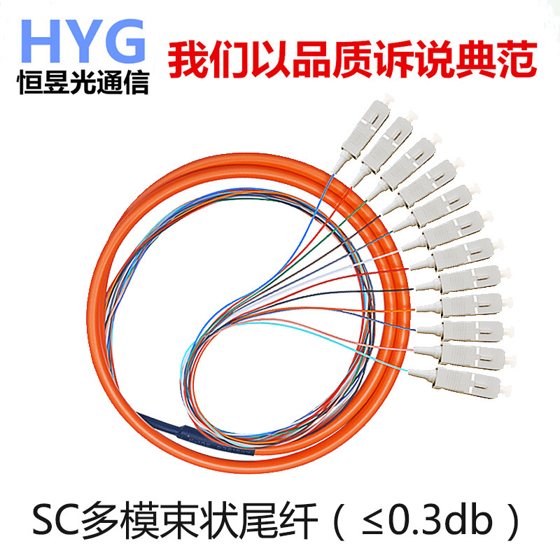 恒昱光 1.5米SC/UPC多模12芯0.9束状尾纤 12芯MM多模尾纤束