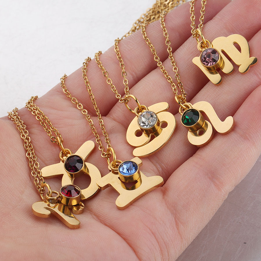 Gold Twelve Constellations Stainless Steel Necklace Lucky Birthstones Necklace display picture 5