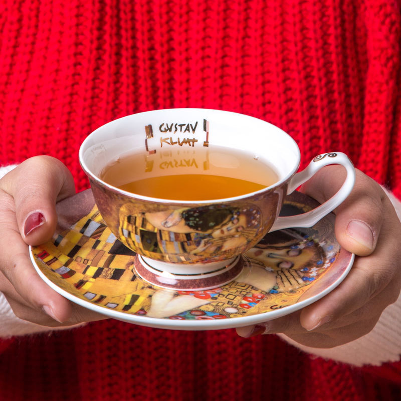 European bone china coffee cup suit British black tea cup with dish and spoon creative fashion oil painting personalized ceramic gift