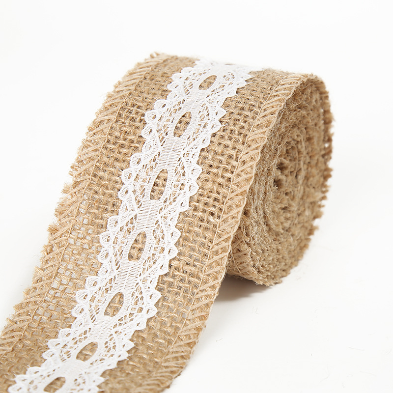 Rollo de lino de encaje DIY hecho a mano boda Navidad artesanía rollo de lino de encaje de lino cuerda de cáñamo