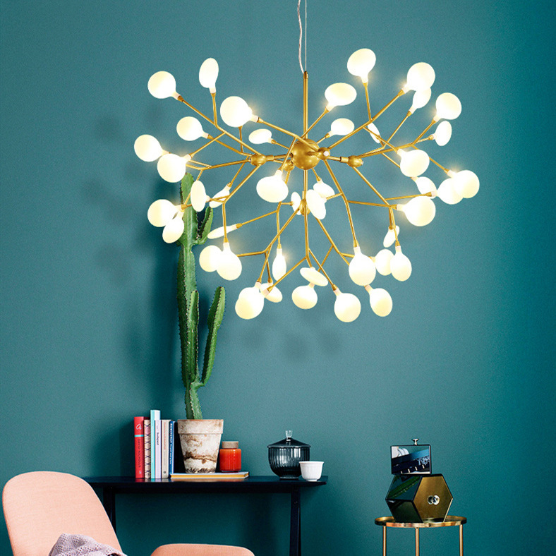 Hot selling postmodern led Firefly Chandelier villa personality Restaurant a living room bedroom branch leaf Lighting