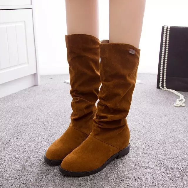 Frühling neue matt mittelhohe Stiefel und Fleece verdickte kurze Stiefel flache Damen Einzelstiefel Damenstiefel_voghion.com