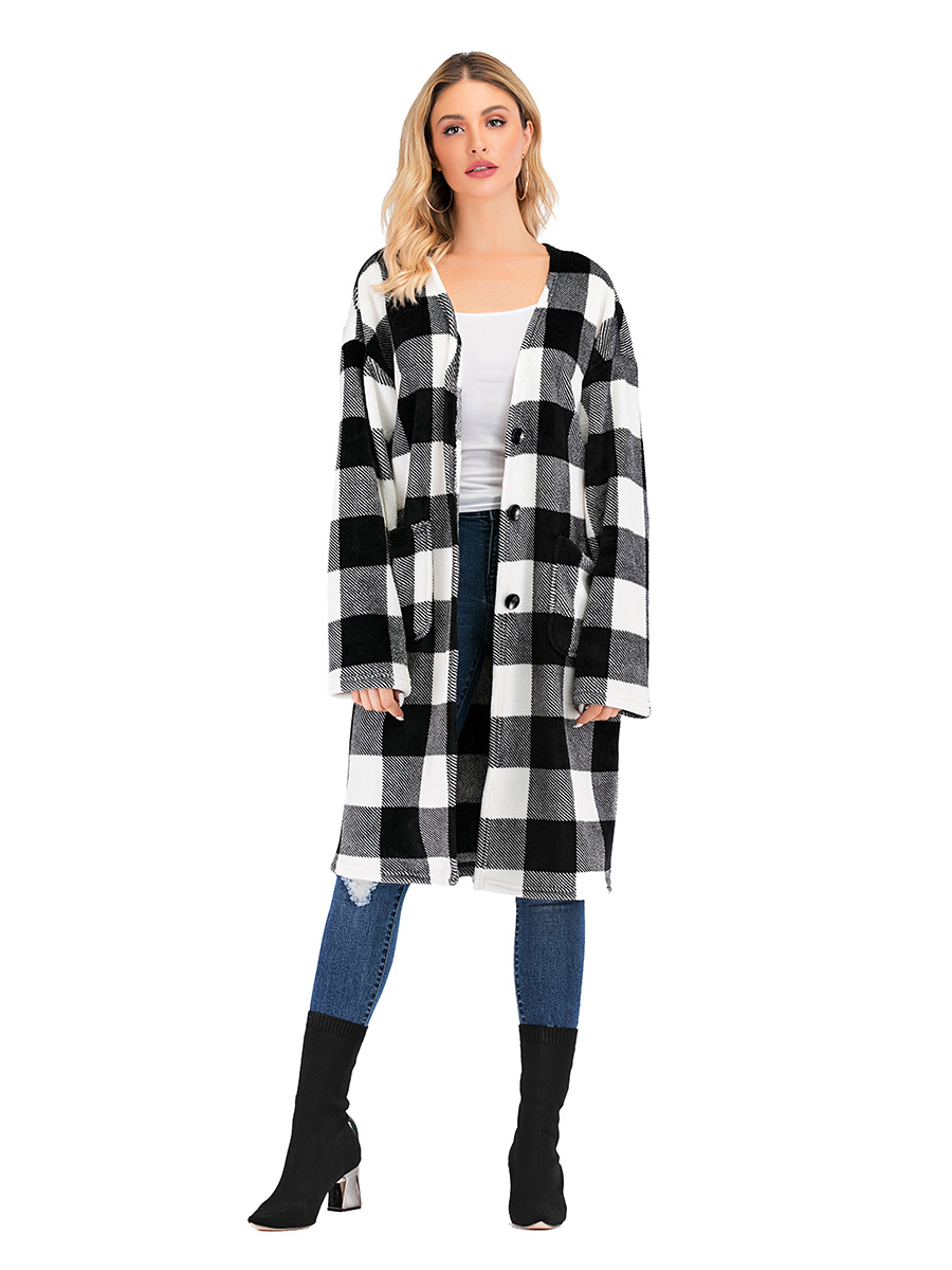 Contrast Plaid Long Sweater NSAL10198