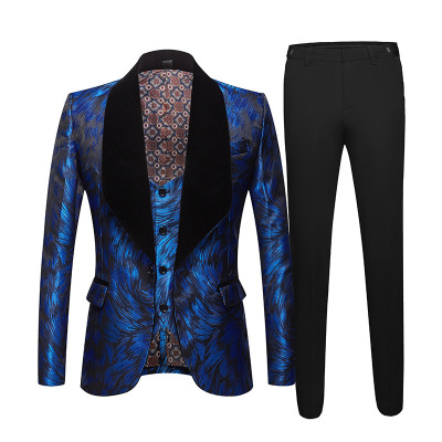 Men's jazz dance coats band singers dance jackets gig perform jackets party formal suit British jacquard shawl collar three-piece suits party host singer clothing