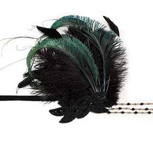 20世紀20年代頭巾咆哮20年代頭巾黑色羽毛頭巾頭巾發飾