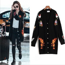 明星同款2025秋冬装女装显瘦刺绣中长款开衫毛衣外套一件代发