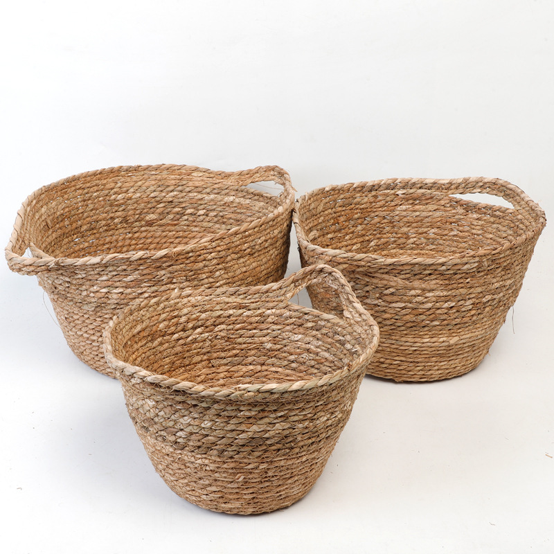 Cesta de almacenamiento portátil tejida de Sauce de hierba de estilo japonés creativo ropa redonda juguete merienda cesta de almacenamiento accesorios de tiro