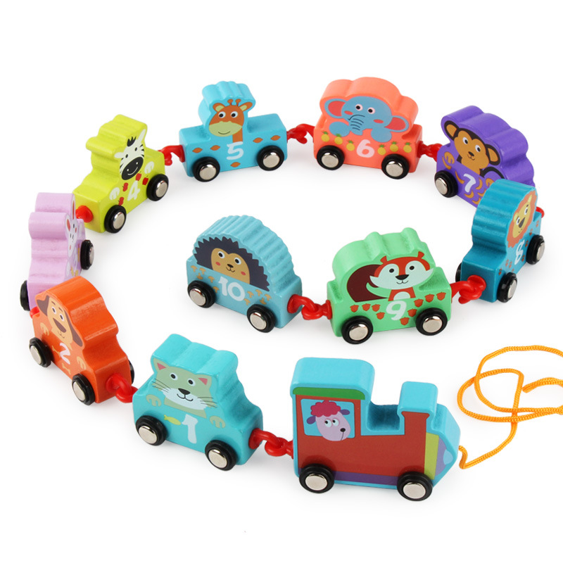 Carro animal digital de madera pequeño tren niños 1-2-3-6 años educación temprana inteligencia montaje bloques Juguetes