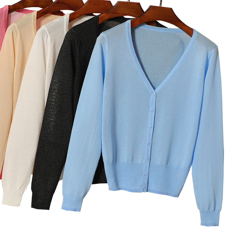 冰丝外搭防晒衫跨境亚马孙针织衫女开衫长袖短款夏季小外套空调衫