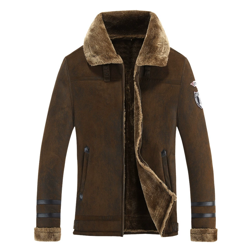 Amazon 2022 Зимняя куртка из утолщенного искусственного меха на флисовой подкладке с одним лацканом Повседневная теплая куртка для мужчин среднего возраста