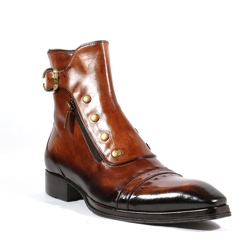Factory's new pointed toe square toe color-brushed short side zipper versatile casual foreign trade men's boots size 38-48