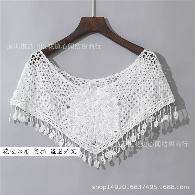 Вязаный кружевной пончо для женщин в корейском стиле, белый, One Size (подходит 90–135 кг)