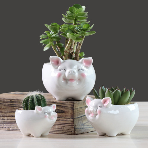 Simple Nordic cartoon animal succulent flower pot ceramic creative gardening hydroponic flower pot home decoration ornaments
