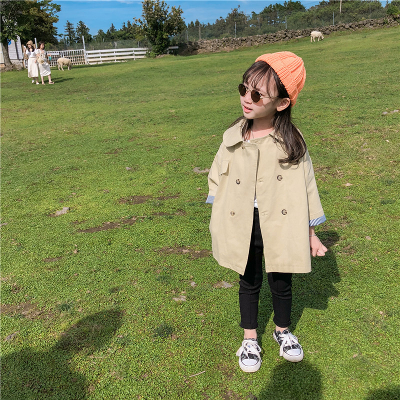 19 秋 新製品 子供服 ワンピース 世代別 女の子 中長 段落 コート 赤ちゃん 秋のモデル ダブルライン バックル トレンチコート 中国仕入れ Com