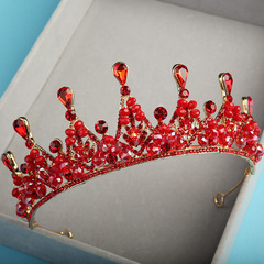 Korean-style new handmade jewelry rhinestone red crown hair accessories for bridal wedding headwear, wedding dress headband, and attire accessories