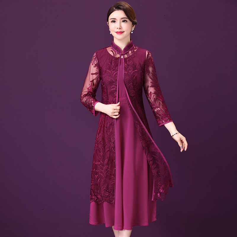 Spring and summer cheongsam Two piece set have more cash than can be accounted for Lace Three Quarter Sleeve Stand collar Chinese style Retro Manufactor Direct selling