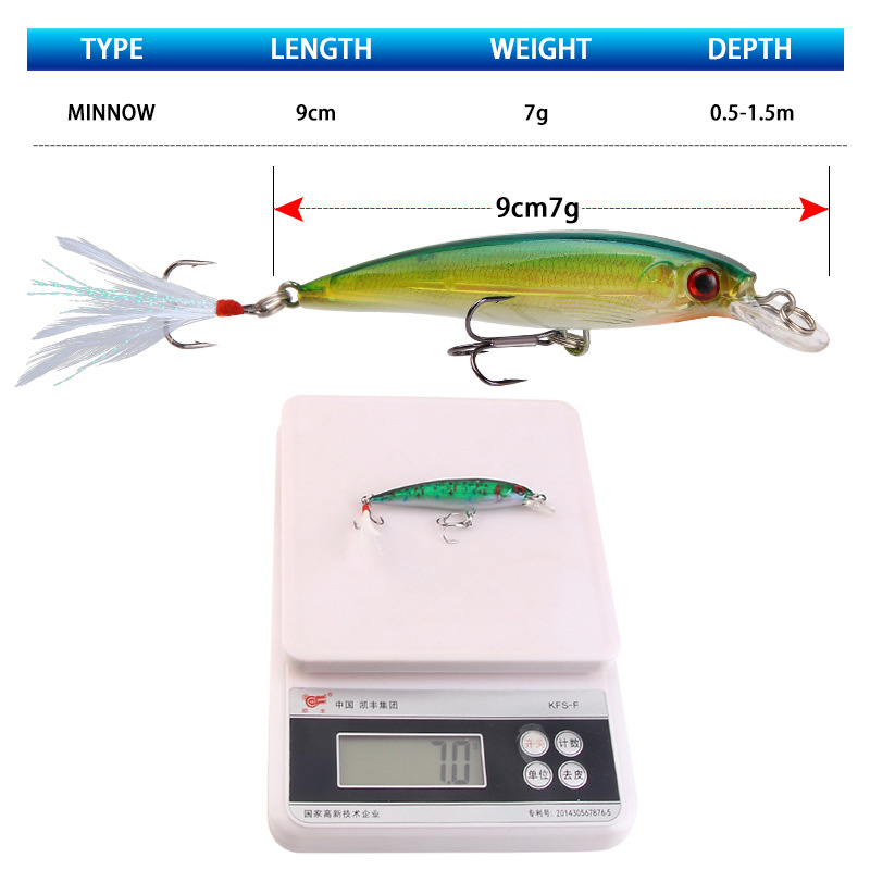 6 Colors Sinking Minnow Fishing Lures Hard Plastic Minnow Baits Bass Trout Fresh Water Fishing Lure