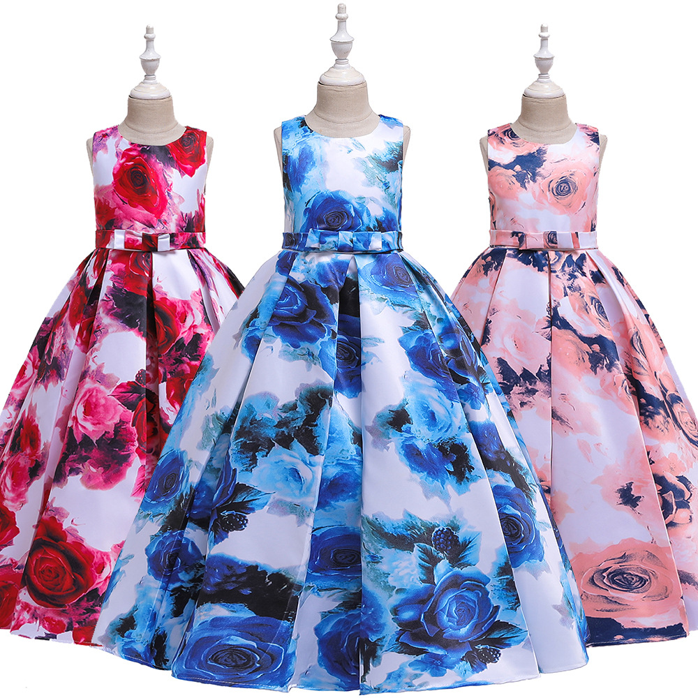 ins Cross Border AliExpress Child Girl dress children dress Rose Evening dress Long dress