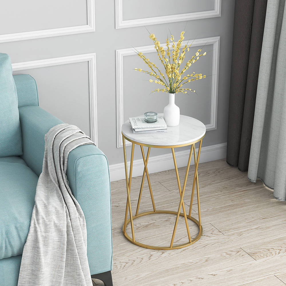 Mesa de café de mármol nórdico hogar sala de estar dormitorio pequeña mesa lateral moderna simple mesa de café de hierro casual