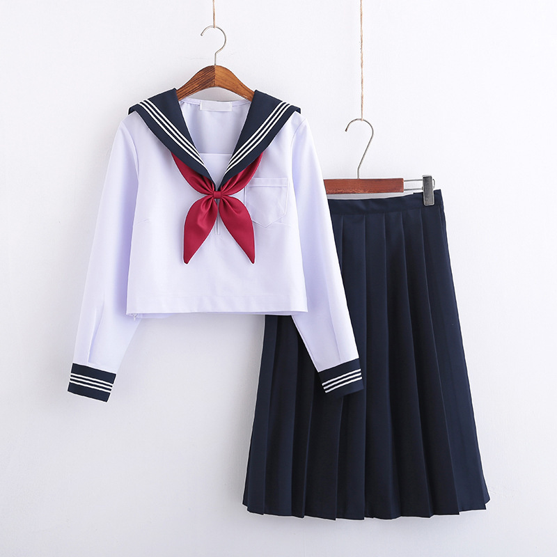 Navy Style Sailor Suit for Women, Long-Sleeved Student Outfit with Pleated Skirt, Kansai-Collar Uniform, Class Uniform, School Uniform, Student Jk Uniform