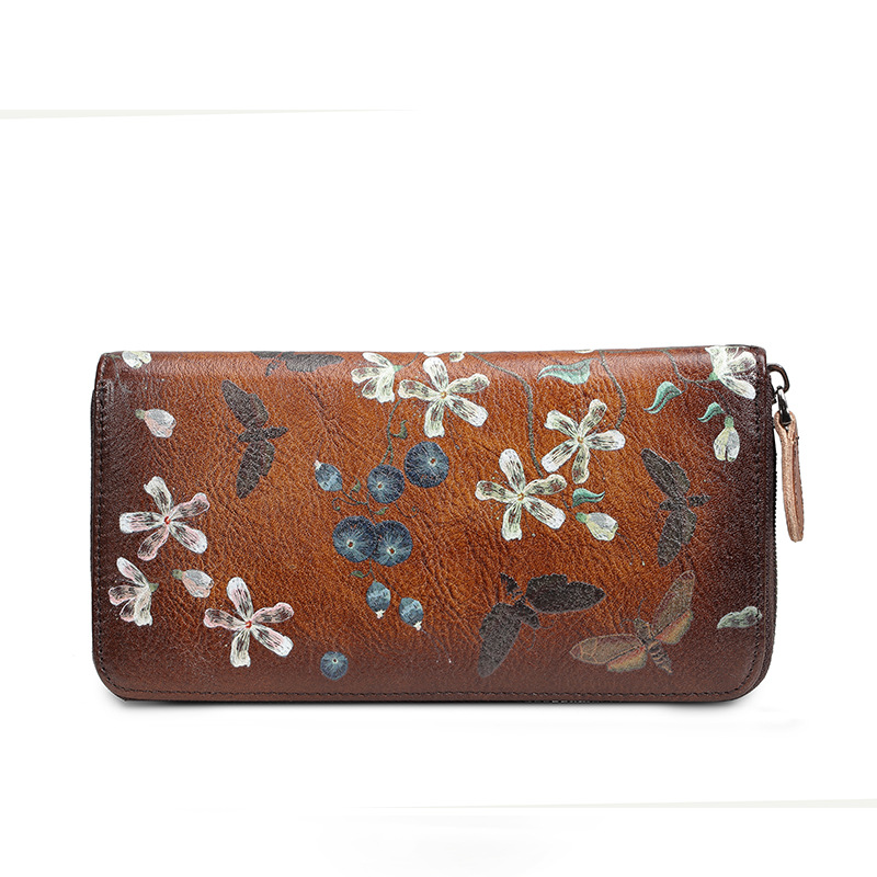 Neue Damen-Geldbörse aus echtem Leder, langer Reißverschluss, Rindsleder, große Kapazität, Handtasche_voghion.com