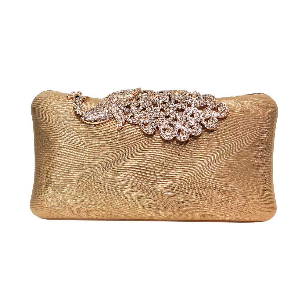 PU Leather Evening Bag European & American Style Rhinestone Women's Peacock Banquet Clutch Small Square Crossbody Bag - Thumbnail 8