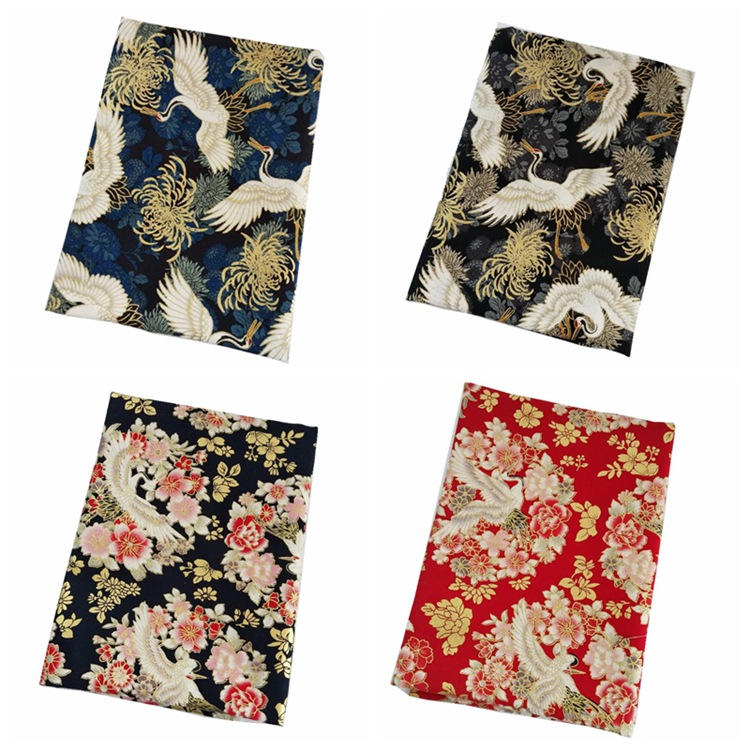 服装桌布家纺手工diy箱包布料 花丛白鹤 日系和风烫金全棉面料