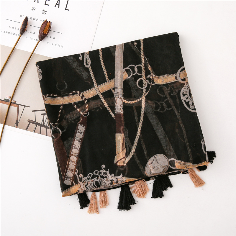 Scarf Black Printing Fringed Scarf Scarf Decorative Scarf Shawl Women Sun Protection display picture 16