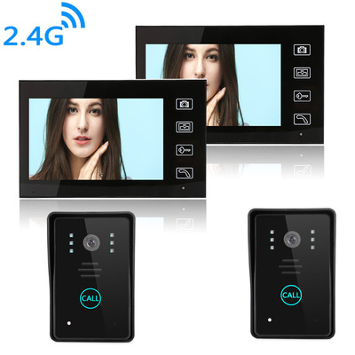 7寸无线可视门铃触摸按键安全防水无线门铃二对二批发