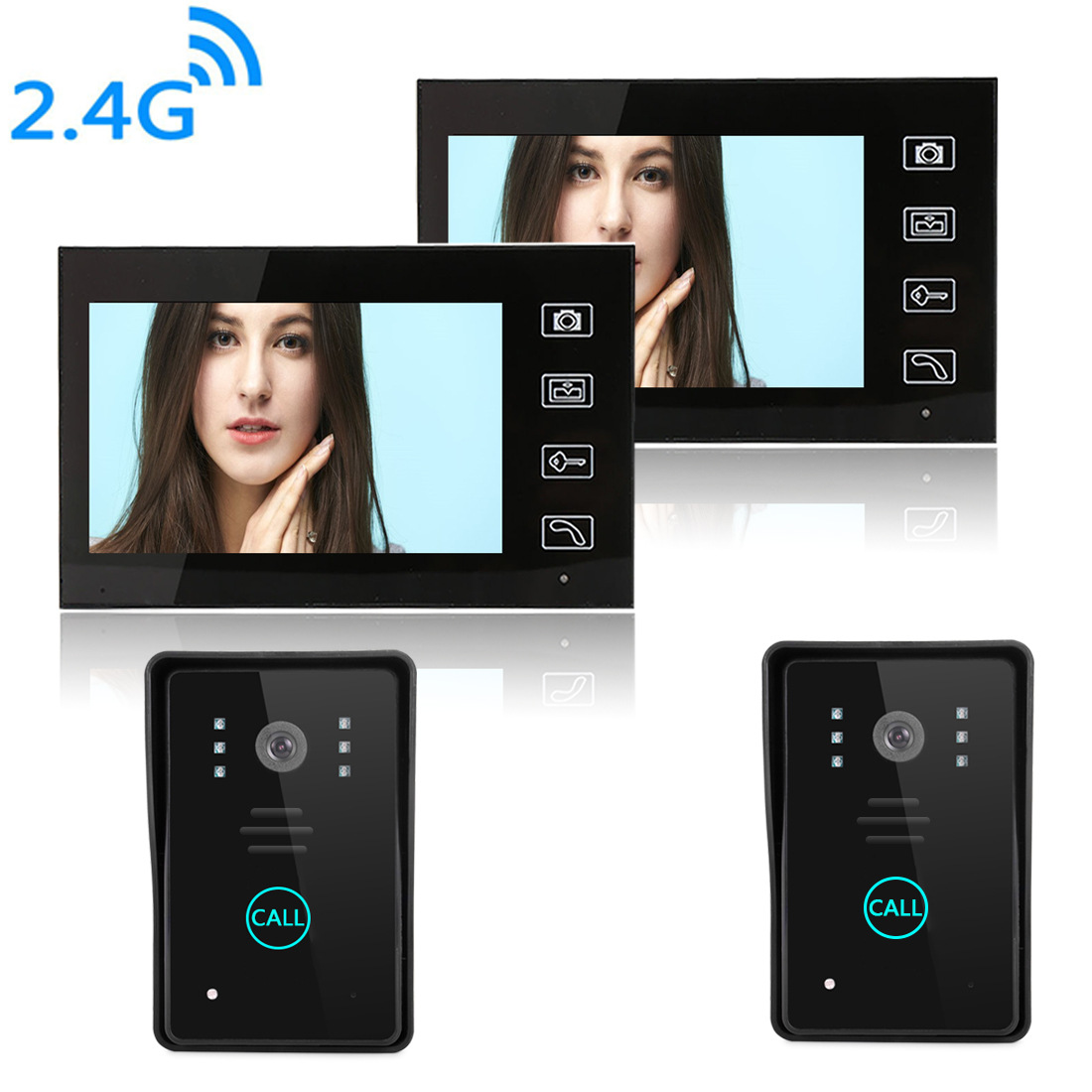 7寸无线可视门铃触摸按键安全防水无线门铃二对二批发