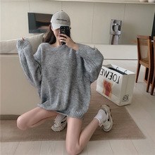 实拍实价2019秋冬新款宽松羊驼绒中长款毛衣